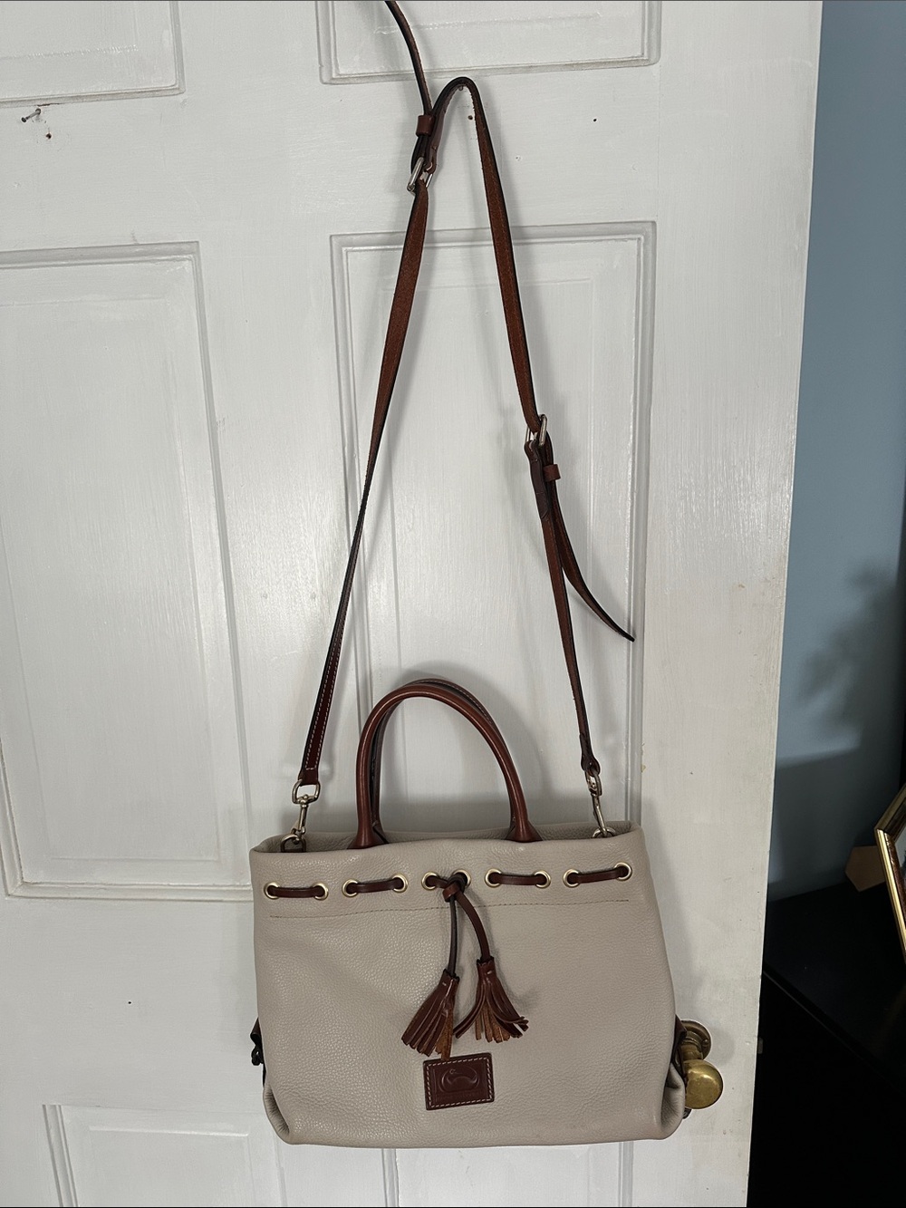 Dooney & Bourke Beige and Brown Leather Tassel Shoulder Bag